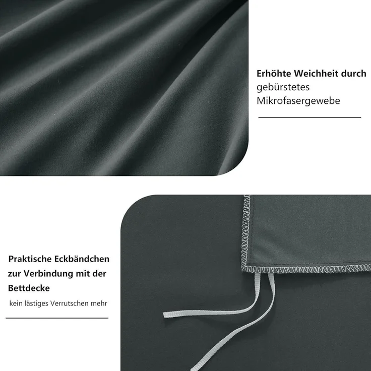 Bettwäsche 200x220 3tlg Anthrazit Set Mikrofaser Reißverschluss Weich Bügelfrei – Bild 5