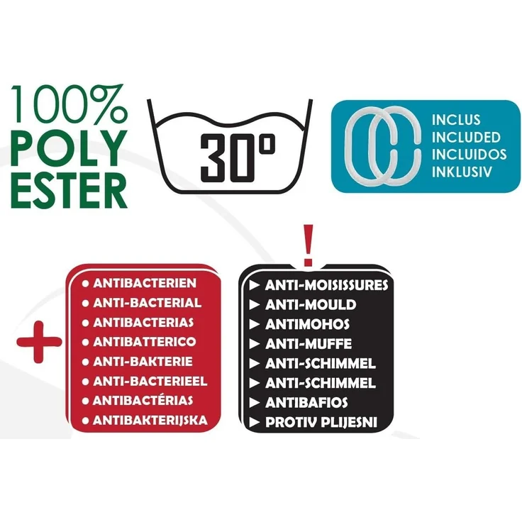 Cotexsa by MSV Premium Anti-Schimmel Textil Duschvorhang - Anti-Bakteriell, waschbar, 100% wasserdicht, mit 12 Duschvorhangringen - Polyester, „Calendo“ Weiß Blau 180x200cm – Made in Spain – Bild 5