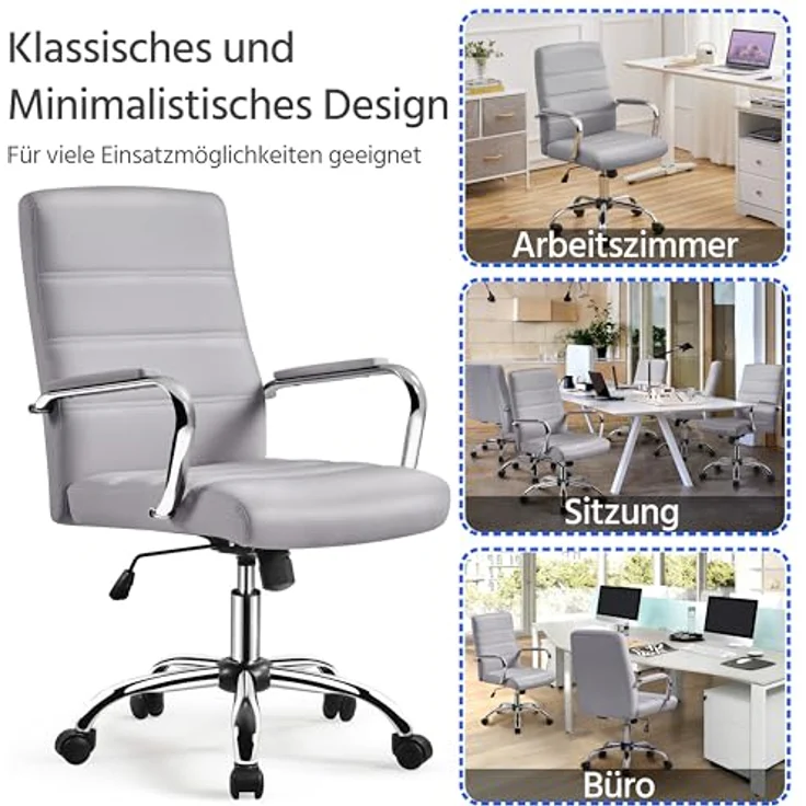 Yaheetech Schreitischstuhl ergonomisch Bürostuhl mit Armlehnen Home-Office Stuhl Drehstuhl mit Rollen Arbeitsstuhl mit Rückenlehne für Büro/Arbeitszimmer Hellgrau – Bild 9