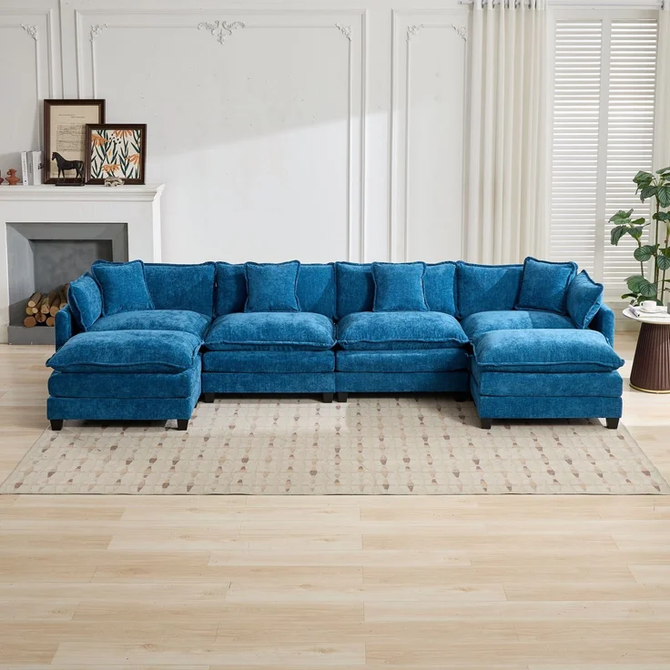 ZUBALIYA Sofa mit LED - Beleuchtung, mit Chenille - Bezug, mit Cordbezug, modular aufgebaut, aus Chenille, für Wohnzimmer und Apartments – Bild 11