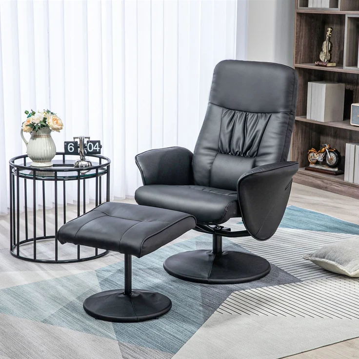 MELAYR, 2-teiliges Sessel-Set Sessel mit Fußhocker Relaxsessel mit Fußhocker, 81 x 76 x 101 cm, Schwarz – Bild 4