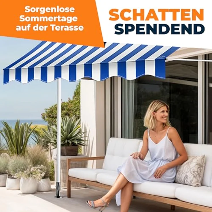 KESSER® Klemmmarkise mit Handkurbel Balkon, Balkonmarkise ohne Bohren, UV-beständig höhenverstellbar wasserabweisend, Sonnenschutz, Terrassenüberdachung, einfache Montage 400cm – Bild 7