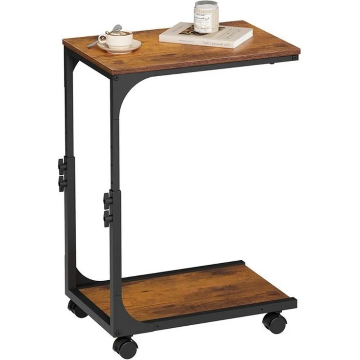 WLIVE Beistelltisch Höhenverstellbar, C Form Sofatisch mit Rollen, Kleiner Couchtisch (1 Tisch), mit 2 Etagen Ablagefach, fürs Wohnzimmer, Schlafzimmer, Balkon – Bild 4