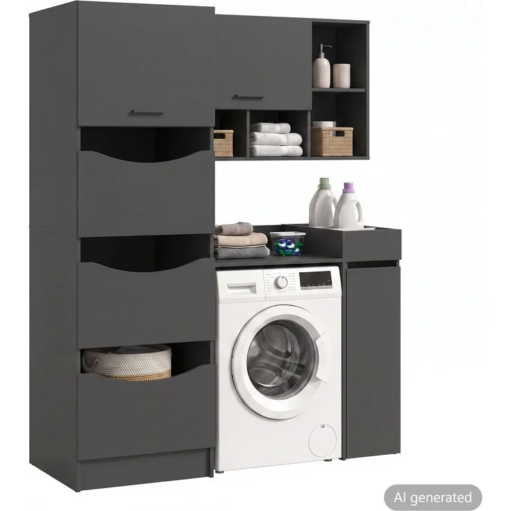 Waschmaschienenumbau Set (B/H/T: 145x195x62 cm) in anthrazit Nachbildung – Bild 1