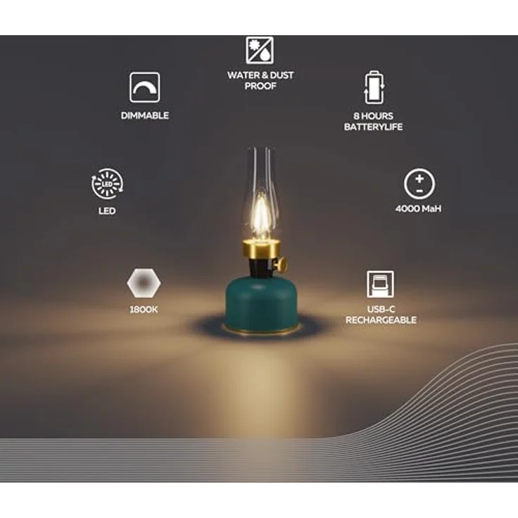 Calex Lavinio Wiederaufladbare Tischlampe, Kabellose LED-Öllampe, Dimmbar, Batteriebetrieben, Grün – Bild 2