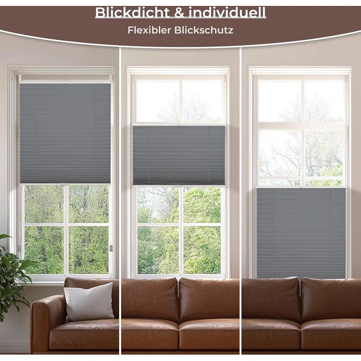 Allesin Plissee ohne Bohren Plissees Klemmfix Anthrazit 40x100 cm(BxH), Plisseerollo Faltrollo mit Klemmträger, Jalousie Rollos für Fenster und Tür, Sichtschutz und Sonnenschutz – Bild 4
