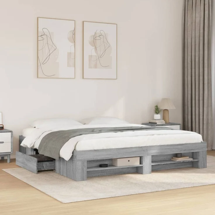 vidaXL Bettgestell ohne Matratze Grau Sonoma 180x200 cm Holzwerkstoff 3295455 – Bild 1
