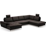 Cavadore Wohnlandschaft Castiel mit Federkern / Sofalandschaft mit XL-Longchair, Bett, Bettkasten, Sitztiefenverstellung und Kopfstützen / 363x89-104x223 / Echtleder, Dunkelbraun