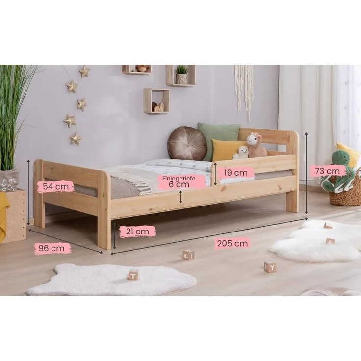 Ticaa Bettgestell Einzelbett Kinderbett Jugendbett "Bennet" mit, Einzelbett inkl. Rausfallschutz – Bild 4