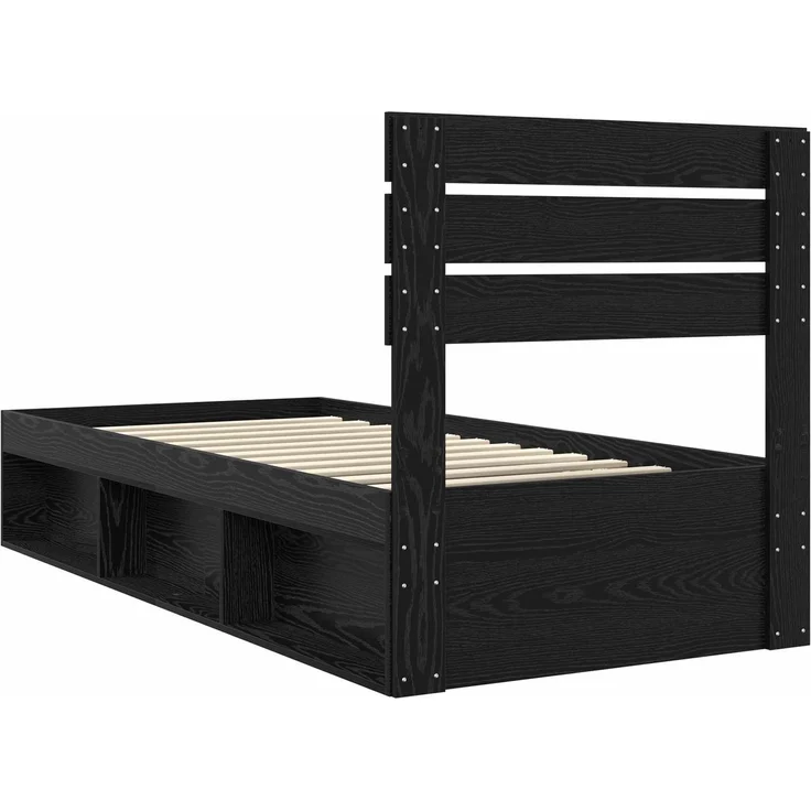 vidaXL Bettrahmen Schwarz 75 x 190 cm Massives Kiefernholz 3411472 – Bild 8