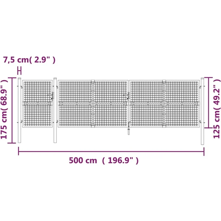 vidaXL Maschen-Gartentor Anthrazit 500x125 cm Verzinkter Stahl 154549 – Bild 7