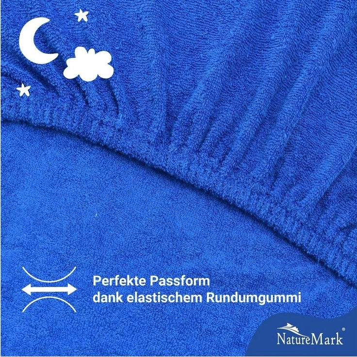 NatureMark Spannbettlaken Frottee Spannbettlaken, 80% Baumwolle / 20% Polyester, Gummizug: rundum, (2 Stück), 2er Set Kinder Spannbettlaken Frottee, Spannbetttuch 80% Baumwolle / 20% Polyester, für Babybett und Kinderbett, 70x140 cm - Royal blau – Bild 2