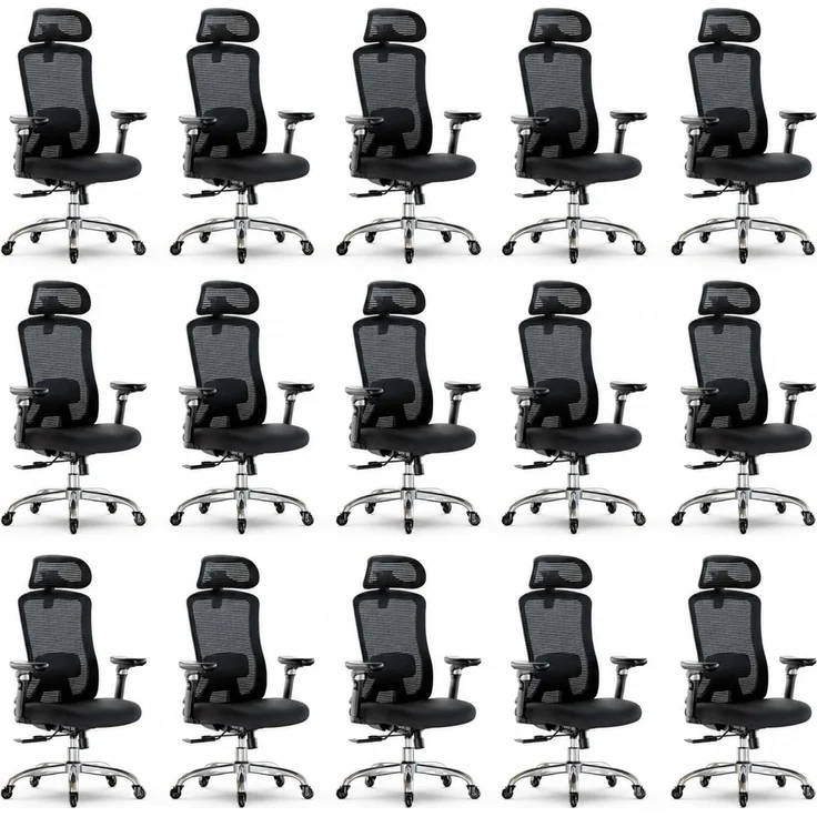 Marsail Bürostuhl mit 6D-Armlehnen, 3D-verstellbarer Kopfstütze, Schiebesitz, Lendenwirbelstütze, 4-Position-Neigungsschloss – hoher und großer Schreibtischstuhl mit Kapazität von 150kg, Schwarz,15PCS