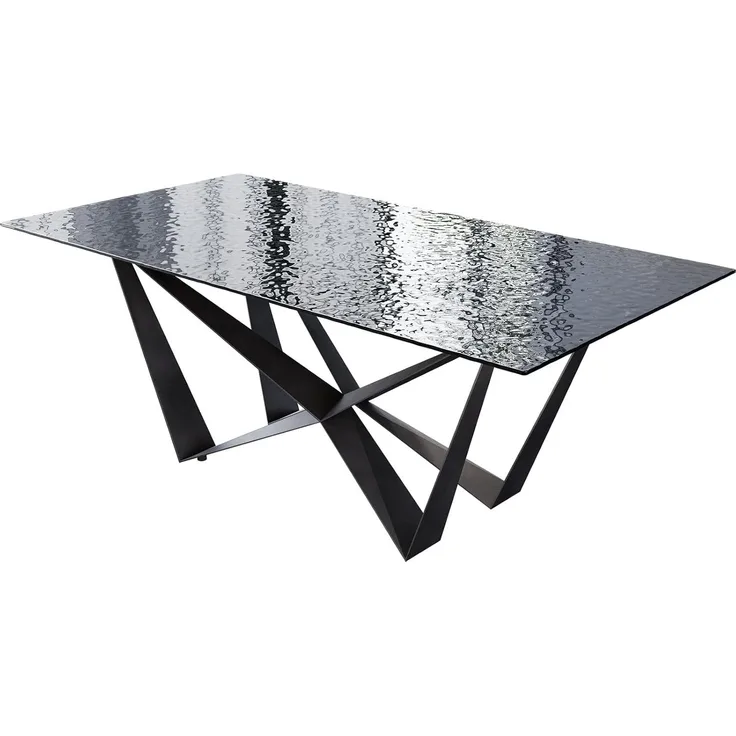 Esstisch Edge 200x100 Reliefglas Rauchschwarz 3D-Design Spider Flachstahl Schwarz