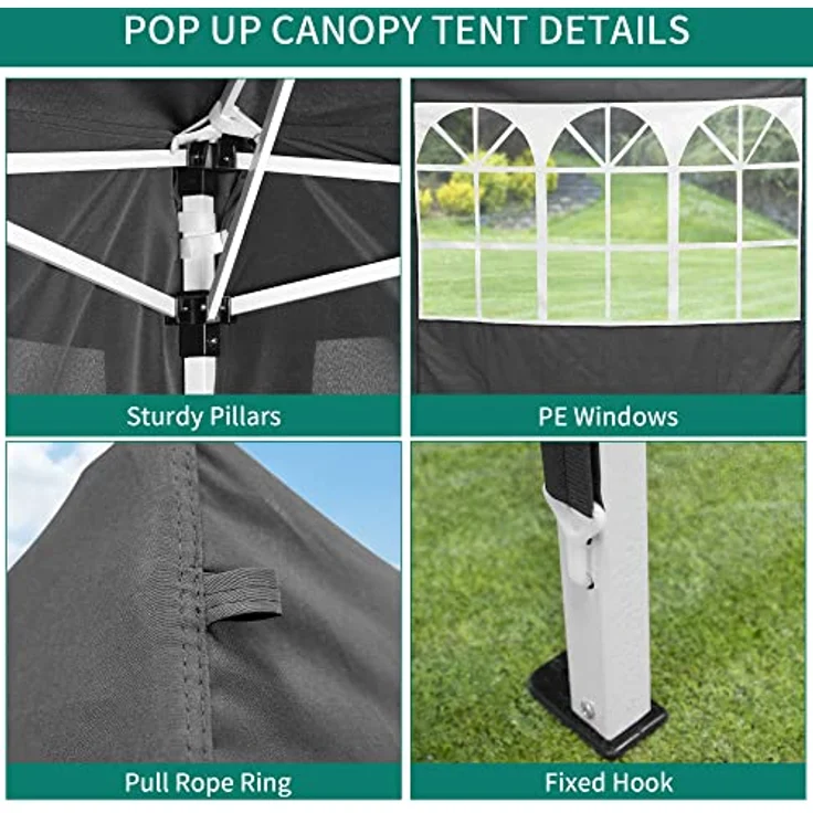 YITAHOME 3X3M Outdoor Pop Up-Pavillon mit Seite Faltpavillon, Wasserdichter Faltbarer Gartenpavillon Für Alle Jahreszeiten Camping Pavillon Anti-uv Mit Kostenlosen Höhenverstellbaren Für Party Märkte – Bild 7