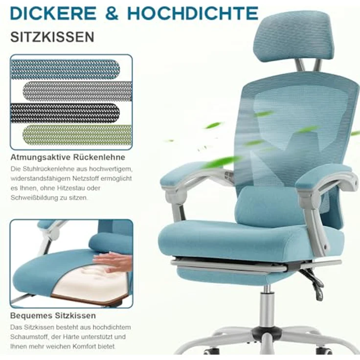 DUMOS Bürostuhl Ergonomisch EIN Schreibtischstuhl mit Komfortarmlehnen Ausgestattet mit Einer Bequemen Lendenwirbelstütze und Fußstütze Office Chair Geeignet für Zuhause – Bild 5