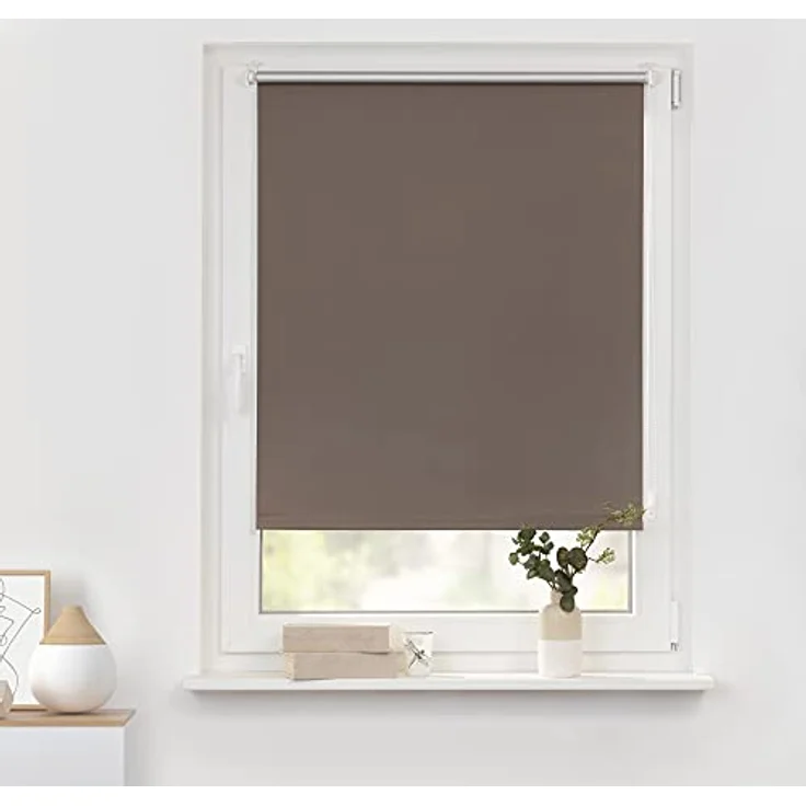 Lichtblick Thermorollo ohne Bohren, Klemmfix, Verdunklungsrollo, Hitzeschutz, Sichtschutz, Wandmontage, Deckenmontage, Rollo für Fenster und Türen Taupe,90x220 cm (B x L) – Bild 3