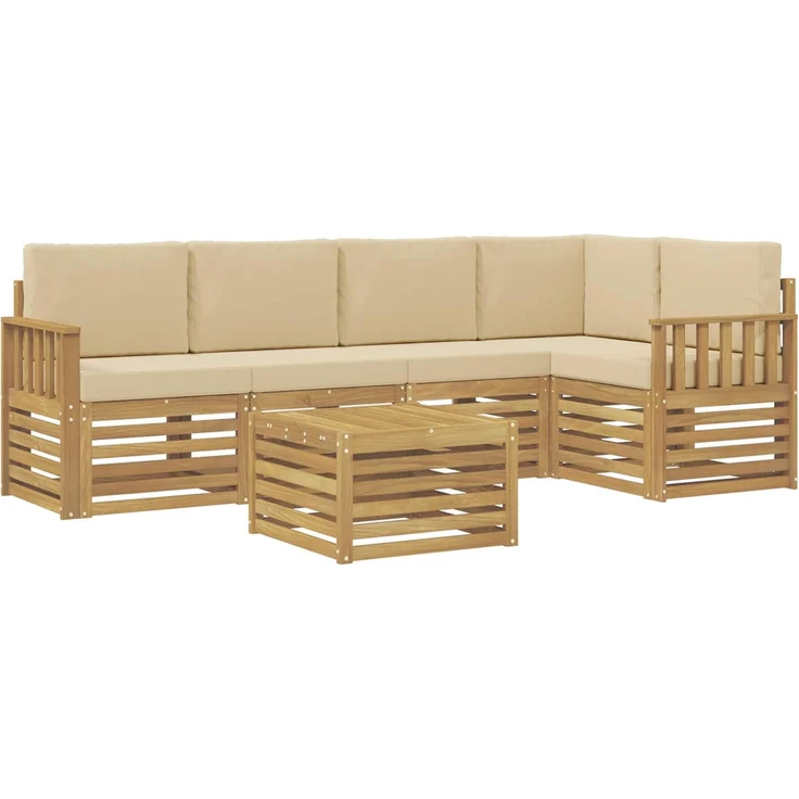 vidaXL Outdoor-Sofagarnitur 6 stk. 5-Sitzer Weiß und Beige Polyester 3391868 – Bild 2