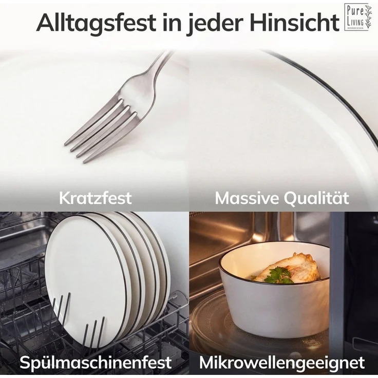 PURE LIVING INTERIOR DESIGN Geschirr-Set Crystal Suppenteller, Dinnerteller, 6er-Set, 20 cm, Weiß (6-tlg), 6 Personen, Porzellan – Bild 4
