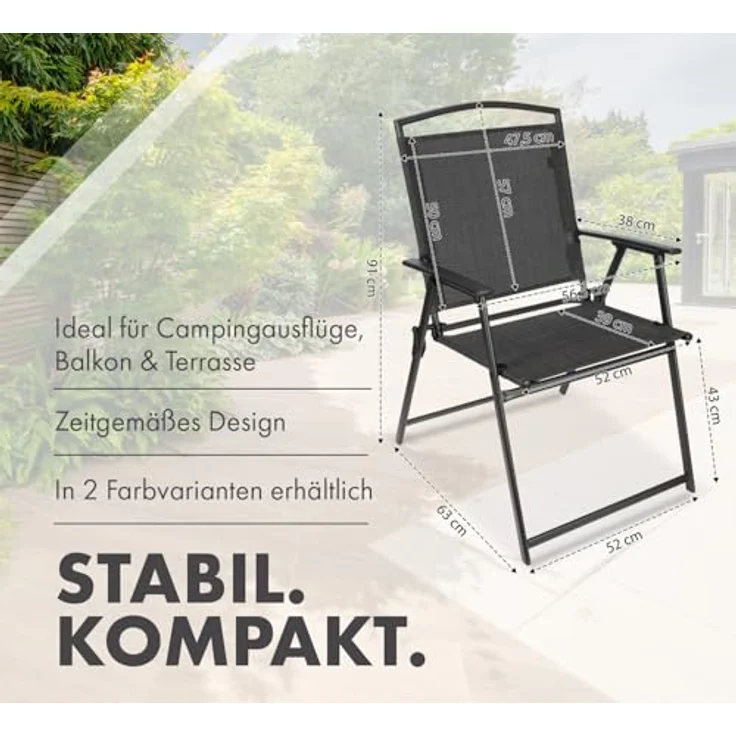 BRUBAKER Campingstuhl Bergamo - Camping Gartenstuhl - wetterfest und platzsparend (Balkonstuhl klappbar, 2 St), Klappstuhl für Garten, Terrasse und Balkon - Grau Meliert – Bild 2