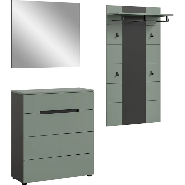 Garderoben-Set >Canu< in Basalt Grau / Smoke Green - 175x190x37cm (BxHxT) – Bild 2