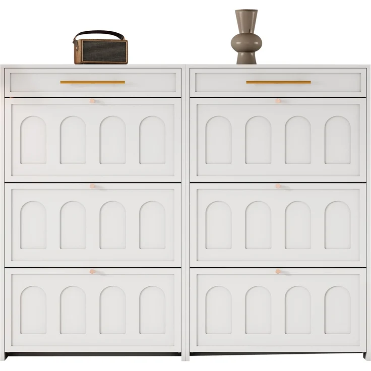 ZUBALIYA Schuhschrank (140 x 25 x 123,5 cm), 2 Schubladen, Verstellbare Einlegeböden, Stauraum für Flur und Eingangsbereich, Weiß – Bild 10