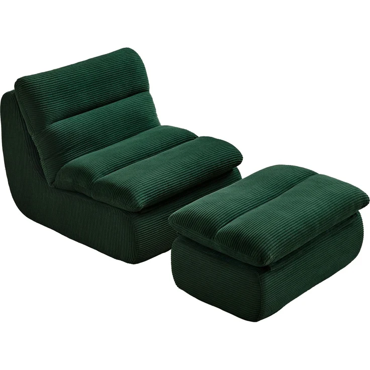 Loungesofa mit Fußhocker 101x81x75 cm, Grün, Cordstoff, abnehmbare Polster – Bild 9