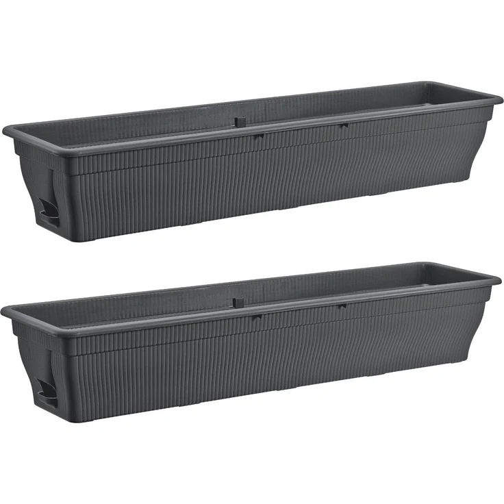 2x Balkonkasten 100cm Blumenkasten mit Wasserspeicher Anthrazit / Grau, 25 L - Blumenkästen wetterfest Pflanzkasten mit Einsatz Lange Balkonkästen für Garten und Balkon witterungsbeständig – Bild 1