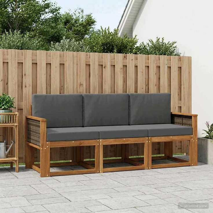 vidaXL Outdoor-Sofagarnitur 3 stk. 3-Sitzer Natur und Anthrazit 3384948 – Bild 1