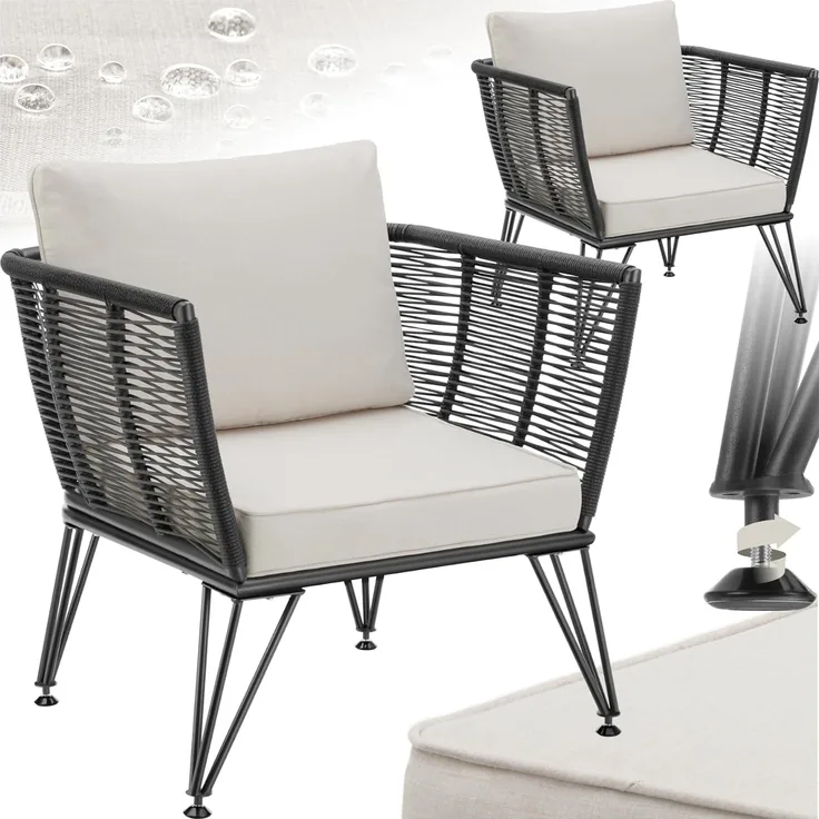 tectake Essgruppe Garten-Loungesessel, (Set, 2-tlg), rundes Polyrattan im Rope-Design