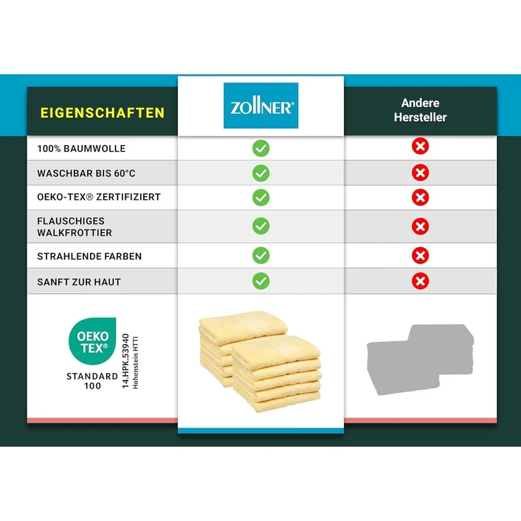 10er Set Handtücher, 50x100 cm, 100% Baumwolle, gelb – Bild 6