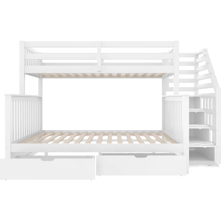 Etagenbett 90x200 & 140x200 cm, Kinderbett und Jugendbett, mit Schubladen und Stauraum, Kiefernholz, Weiß – Bild 8