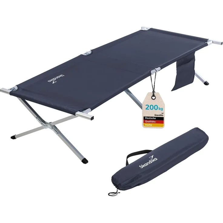 Skandika Feldbett Campingliege Vuoma, Klappbare Sonnenliege, Campingbett, max. 200 kg Organizer-Tasche, 210x75 cm, Anti-Rutsch-Füße, Tragetasche, Garten – Bild 1