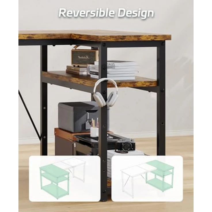 JUMMICO L-förmiger Schreibtisch 140 x80 cm mit Stauraum, Eck-Computertisch mit umkehrbarem Regal, Stabiler Bürotisch und Arbeitsstation für das Homeoffice,Braun – Bild 5