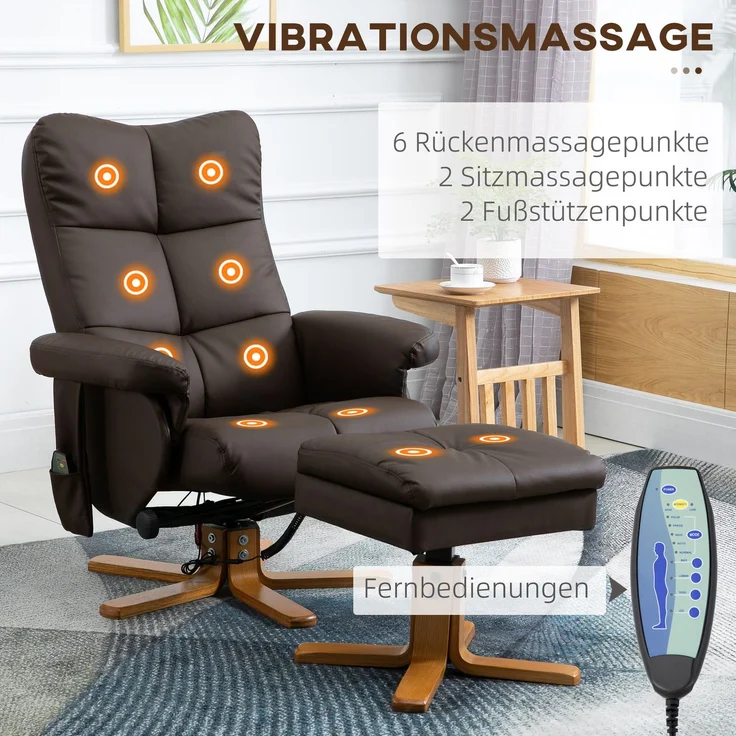 HOMCOM Massagestuhl, Kunstleder, Schaumstoff, Braun, 80L x 86B x 99H cm – Bild 4
