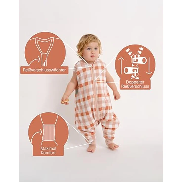 molis&co - Baby Schlafsack mit Füßen - Ideal für Frühling und Herbst - Babyschlafsack mit Füßen 1 tog - Leicht gepolstert - 100% Baumwolle (Oeko-TEX 100), Premium Qualität - Canyon Check (80 cm) – Bild 3