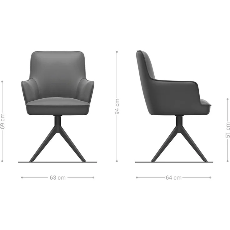 Drehstuhl Heira-Flex mit Armlehnen Materialmix Schlamm Kreuzgestell breit Effektfinish Titan 360° drehbar Taschenfederkern – Bild 2