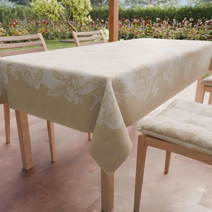 Petti Artigiani Italiani - Fleckabweisende Tischdecke, rechteckig, für Küche, Design Pfingstrosen, Beige (140x300 cm)