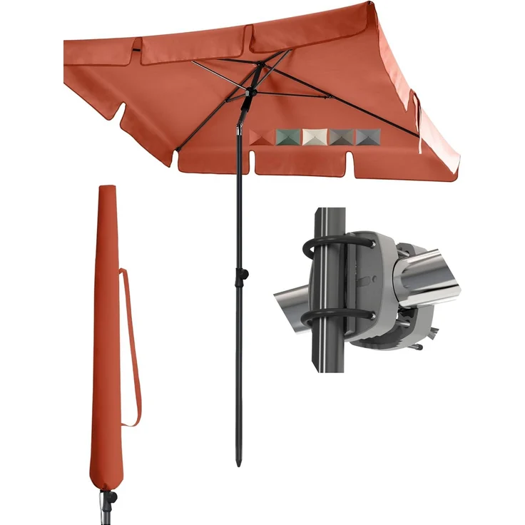 4smile Sonnenschirm Balkon SunnyShade, 3-in-1 SET, Orange - UPF 50+ Sonnenschirm rechteckig 200x125 cm + Sonnenschirmhalter Balkongeländer + Sonnenschirmhülle - Sonnenschutz Balkon