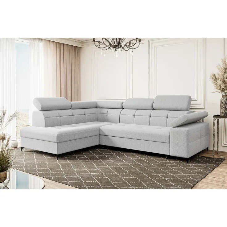 MEBLINI Ecksofa BERGAMO 274x203cm Links - Straciatella Samt Modesto - mit Schlaffunktion und Bettkasten - Höhe 83cm - Sofa mit Relaxfunktion - Couch L-Form - Eckcouch - Wohnlandschaft