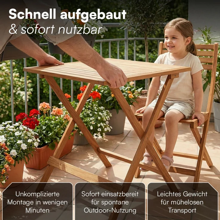 STEELSØN 'Lystra' Gartentisch, Akazienholz geölt, 70x70x73 cm (LxBxH), Holztisch klappbar, bis 80 kg belastbar – Bild 7
