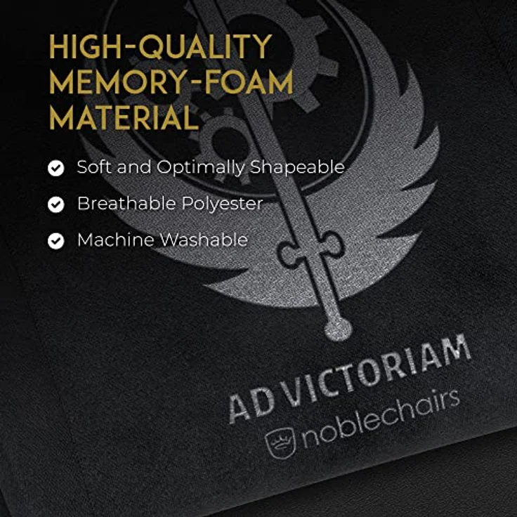 noblechairs Memory Foam Kissen-Set Fallout Brotherhood of Steel Special Edition, Ergonomisches Kissen für Gaming-Stühle mit Lendenwirbelstütze und Nackenkissen, schwarzer Polyesterbezug – Bild 3