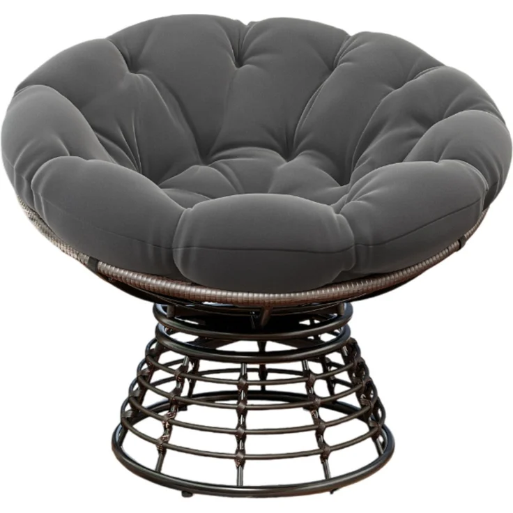 Papasan-Sessel Ø 92x67 cm mit 360°-Drehfunktion und grauem Kissen – Bild 5