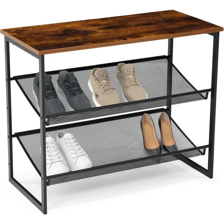Brixy Schuhregal - Industrie - Holz - Metall - 64x30x52cm - Vintage - Schuhschrank - Braun/Schwarz, blacks, 30 x 64 x 52 cm