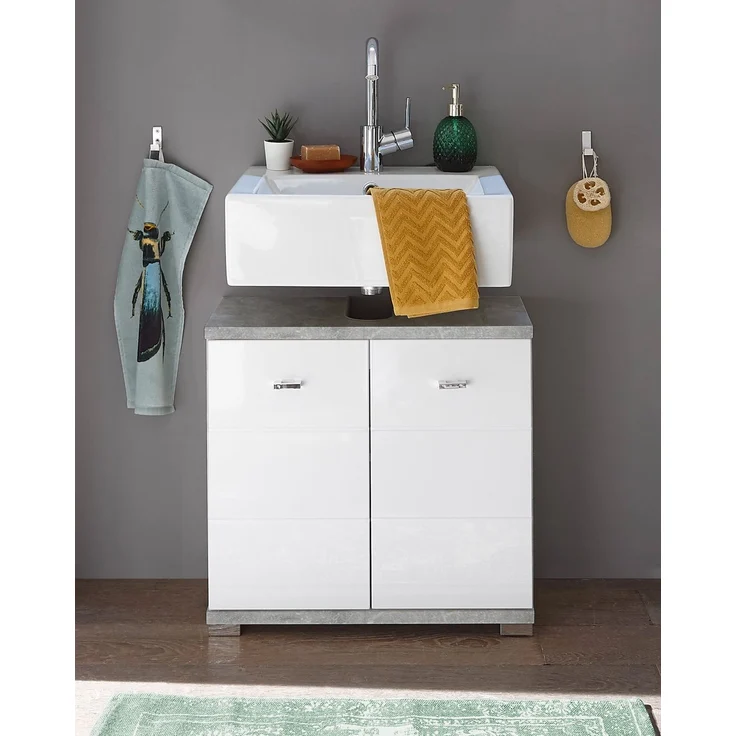 Waschbeckenunterschrank >Peter< in Weiß Hochglanz aus MDF - 60x57x31cm (BxHxT) – Bild 2