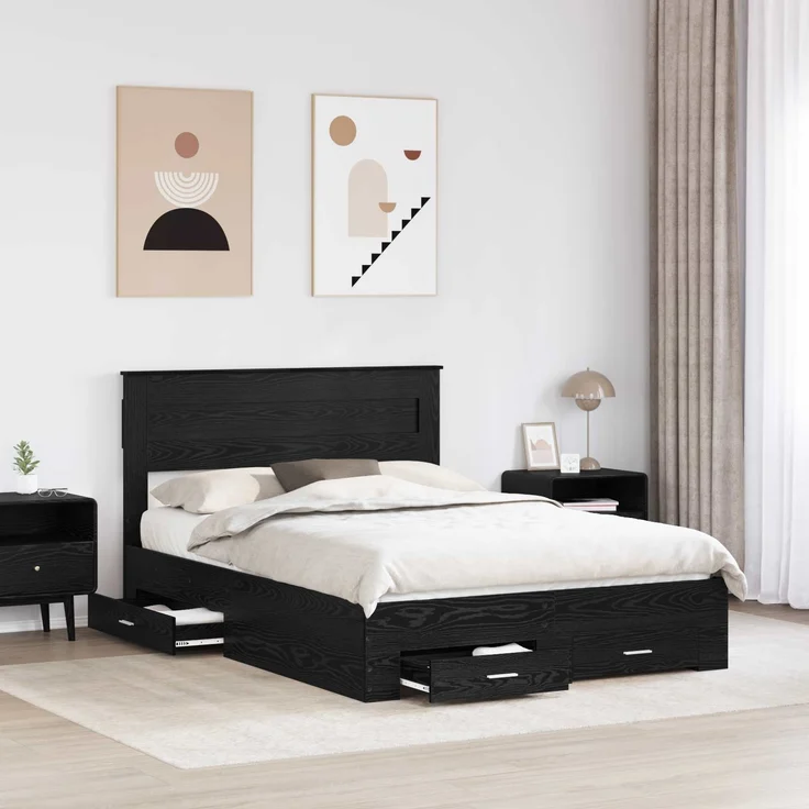vidaXL Bettrahmen Schwarz Eichen-Optik 160 x 200 cm Holzwerkstoff 3409967 – Bild 2