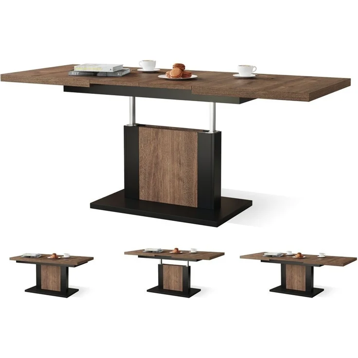 designimpex Couchtisch Design Orion stufenlos höhenverstellbar ausziehbar Esstisch – Bild 5