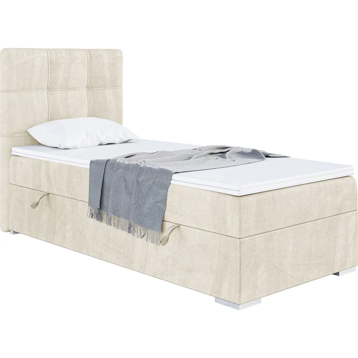 MEBLINI Boxspringbett KAI 100x200cm Links - H3/Creme Samt - mit Bettkasten - Gepolstert Einzelbett mit Topper & Taschenfederkern-Matratze – Bild 1