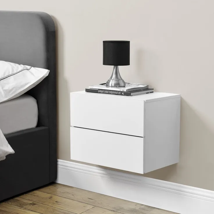 Nachttisch Amberg 40 x 29 x 30 cm Hängeregal mit 2 Schubladen Weiß