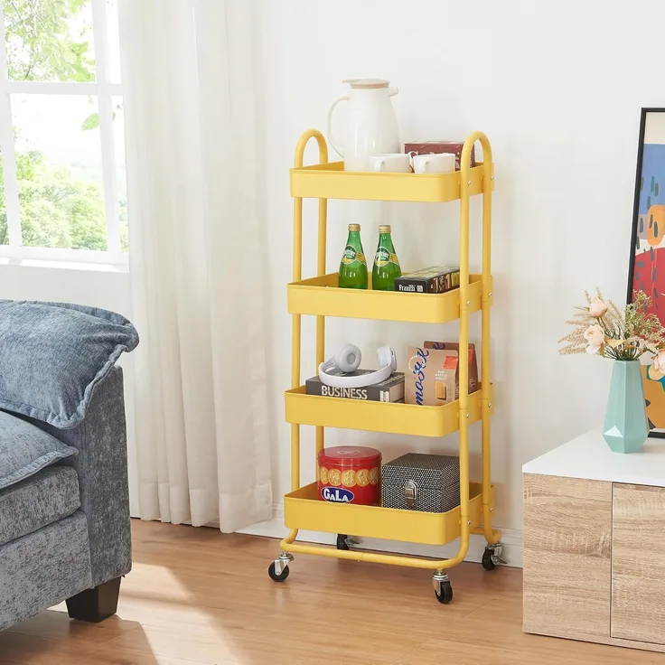 en.casa Küchenrollwagen Pyhäntä mit 4 Ebenen Gelb, 103,5 x 46 x 35 cm